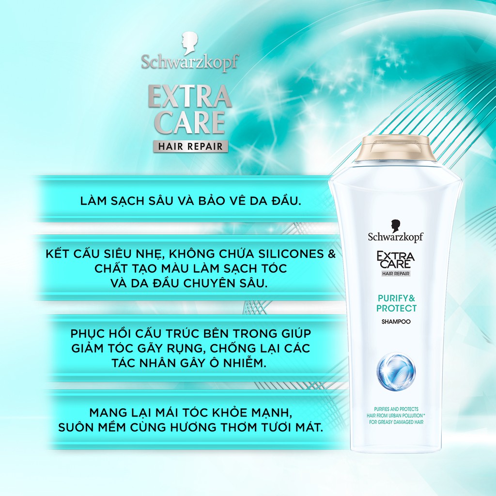 Combo gội + xả làm sạch sâu và bảo vệ tóc Schwarzkopf Extra Care Purify &amp; Protect 800ml