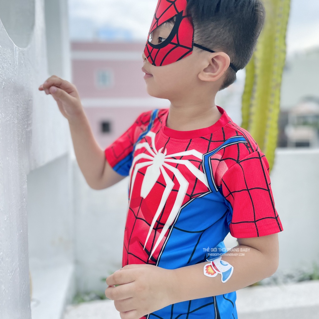 Bộ lửng quần áo siêu nhân nhện bé trai, spider man dạ quang B139 tặng kèm mặt nạ