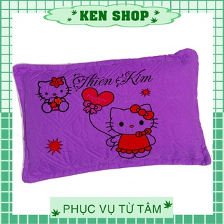 Gối mầm non in hình mèo kitty màu tím ib tên bé