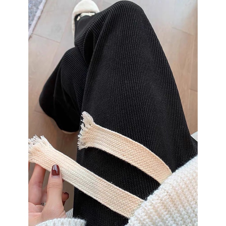 Quần Culottes Dây Bản To Quần Dài Suông Ống Rộng Hack Chiều Cao Chất Nhung Tăm Phong Cách Vintage Ulzzang
