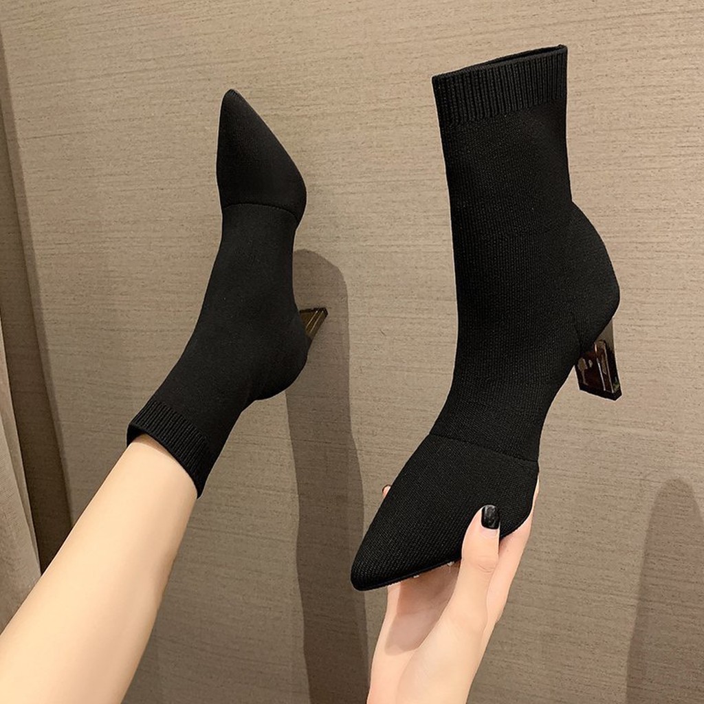 CHÂN GẦY ĐẶT LÙI SIZE_Sẵn_Hàng Quảng Châu_Bốt len nữ gót gương 7 phân