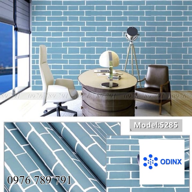 Giấy Dán Tường Giả Gạch 3D Màu Xanh Có Keo Sẵn Cuộn 10m Chống Thấm Nước