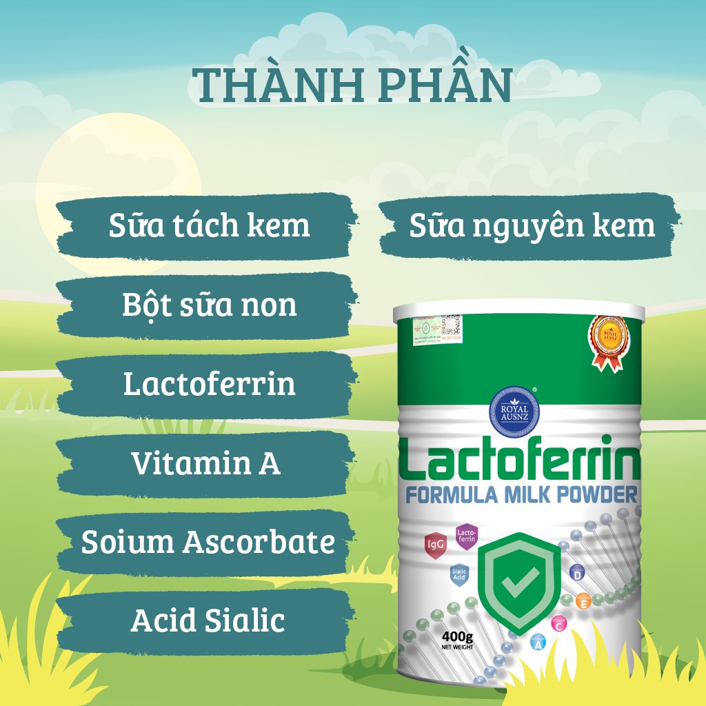 Combo 3 Hộp Sữa Bột ROYAL AUSNZ Lactoferrin Formula Milk Powder Bổ Sung Vitamin, Khoáng Chất 400g/hộp