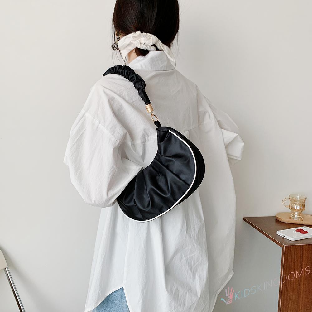 【Big Sale】Retro Women Pleated Pure Color Underarm Bag Casual Top-handle Hobos Handbag