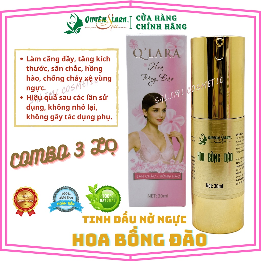 COMBO 3 Lọ Tinh Dầu Xịt Nở Ngực Thảo Dược HOA BỒNG ĐÀO Quyên Lara - 30ml - HÀNG CHÍNH HÃNG