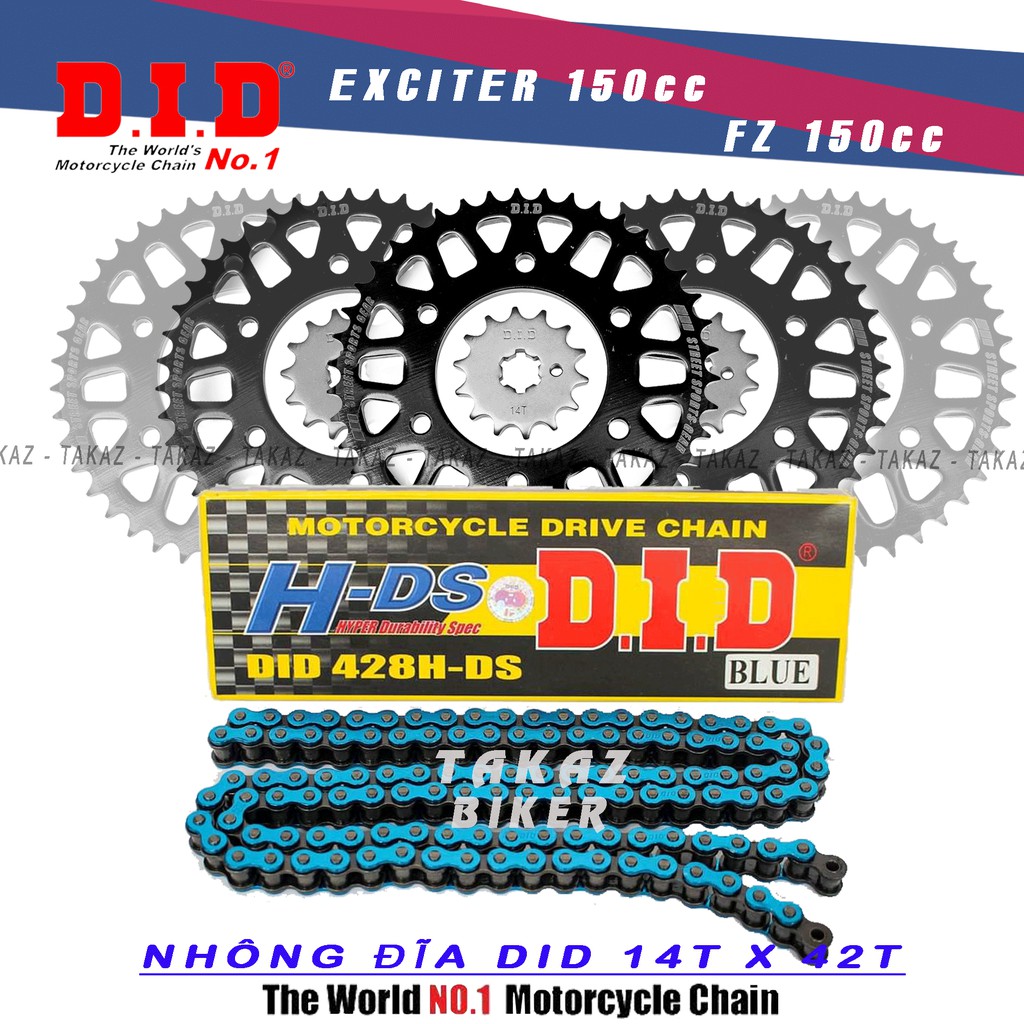 Sên Nhông Đĩa DID DID Yamaha FZ 150 - Exciter 150 - Sên Xanh DID Hàng Rời 14T - 42T - 122L