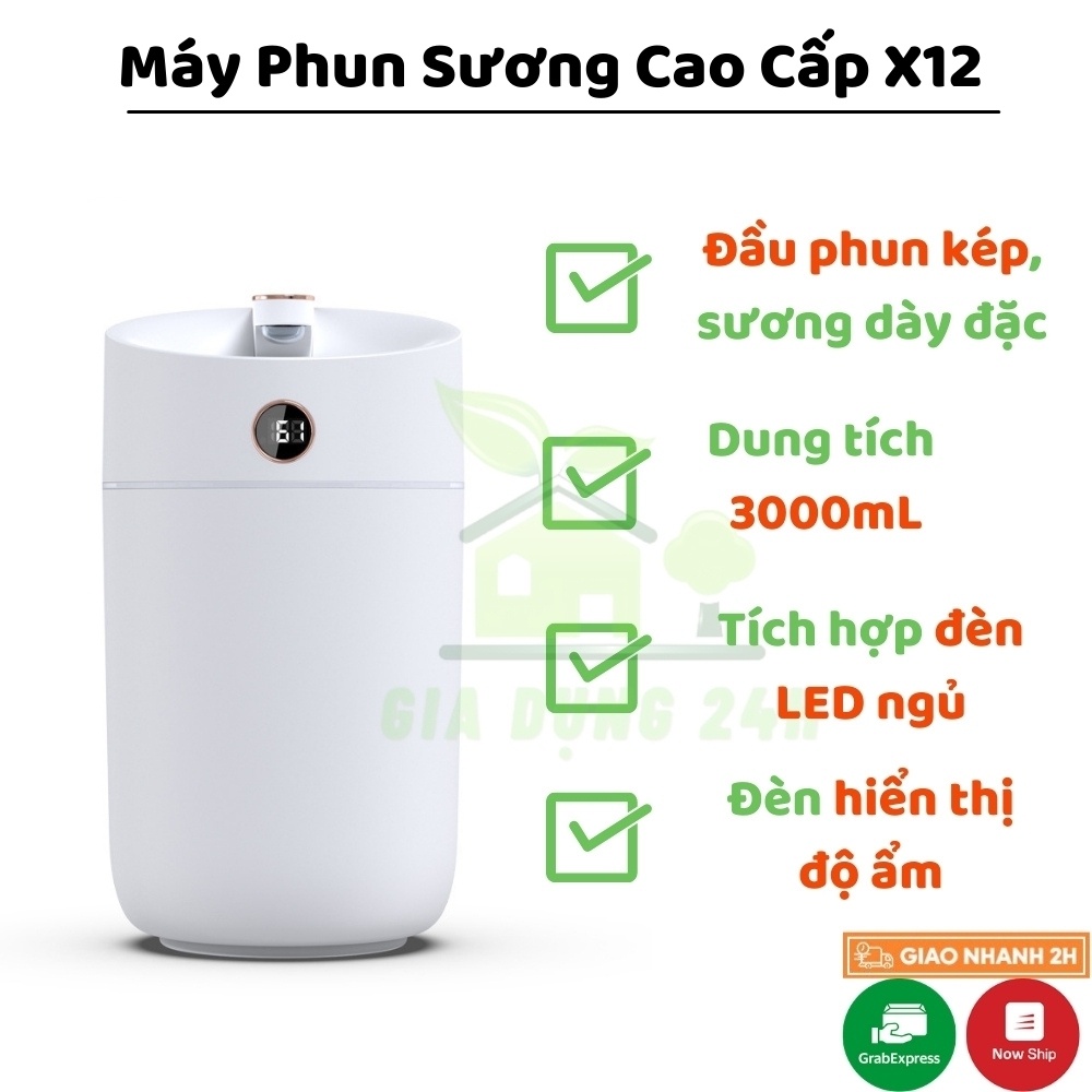 Máy Phun Sương, Tạo Ẩm Không Khí, Xông Tinh Dầu [Dung Tích Lớn] Tạo Ion Âm Tốt Cho Sức Khỏe, Bảo Hành 12 Tháng