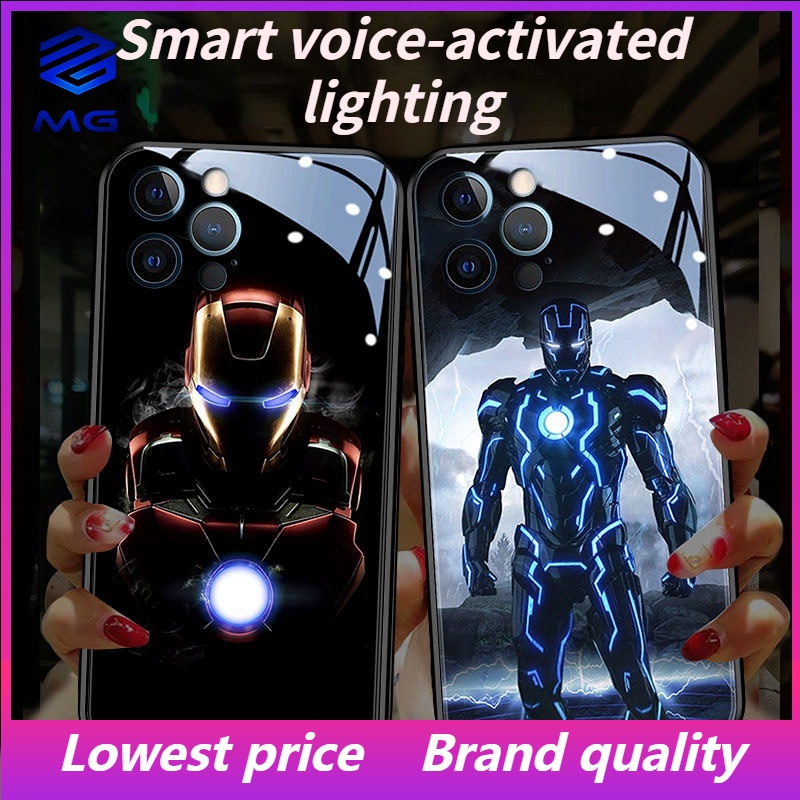 MG Marvel Iron Man Call điều khiển âm thanh đèn flash Hộp đựng điện thoại LED cho Samsung S21 S30 S21 + S30 PLUS S21 S22PRO S22 ULTRA S20 PLUS A12 A72 A71 A52 A51 A32 A21S NOTE10 10+ NOTE20
