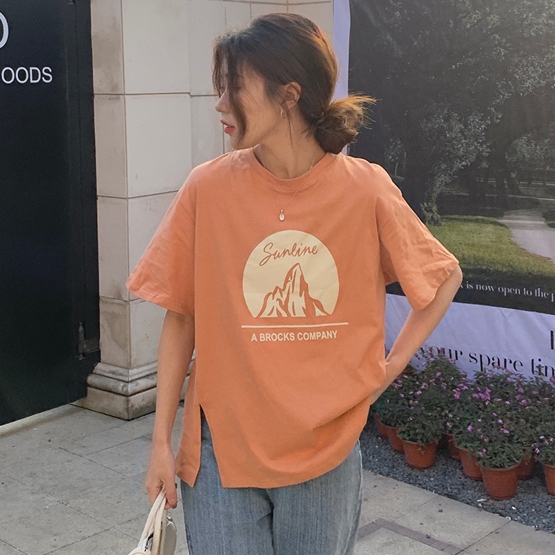 Áo thun SUXI tay ngắn cổ tròn form rộng in họa tiết phong cách đường phố