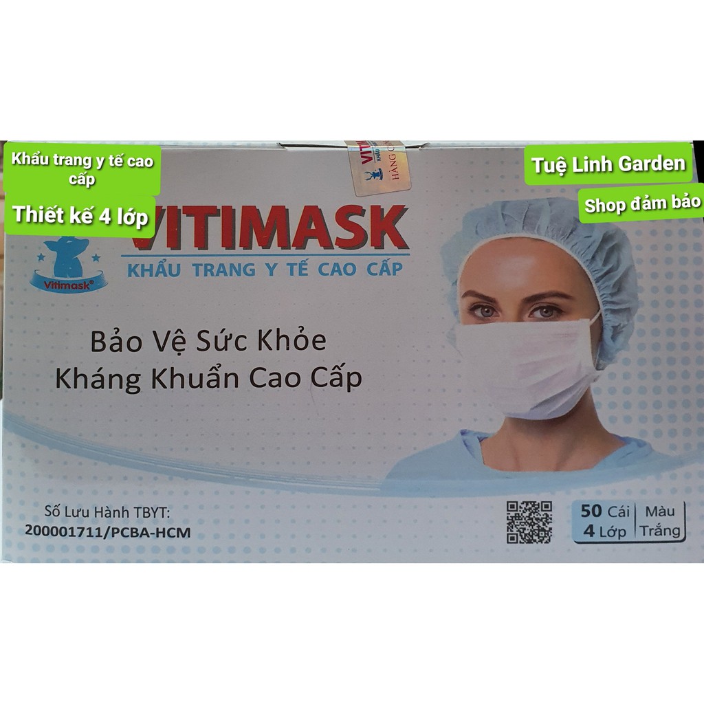 Khẩu Trang Y Tế 4 lớp Vitimask Hộp Màu Xanh Trắng 50 cái