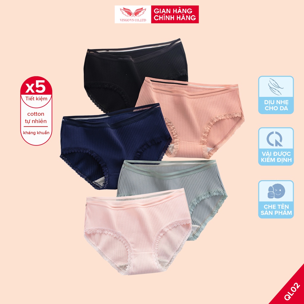 Combo 5 Quần Lót Nữ Cotton Thoáng Khí Khoáng Khuẩn VINGO Viền Ren Thấm Hút Siêu Hiệu Quả Mềm Mại Với Da QL02 VNGO