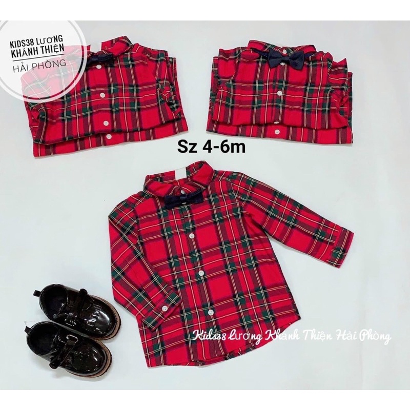 Áo sơ mi kẻ cổ nơ HM sz 2/3y