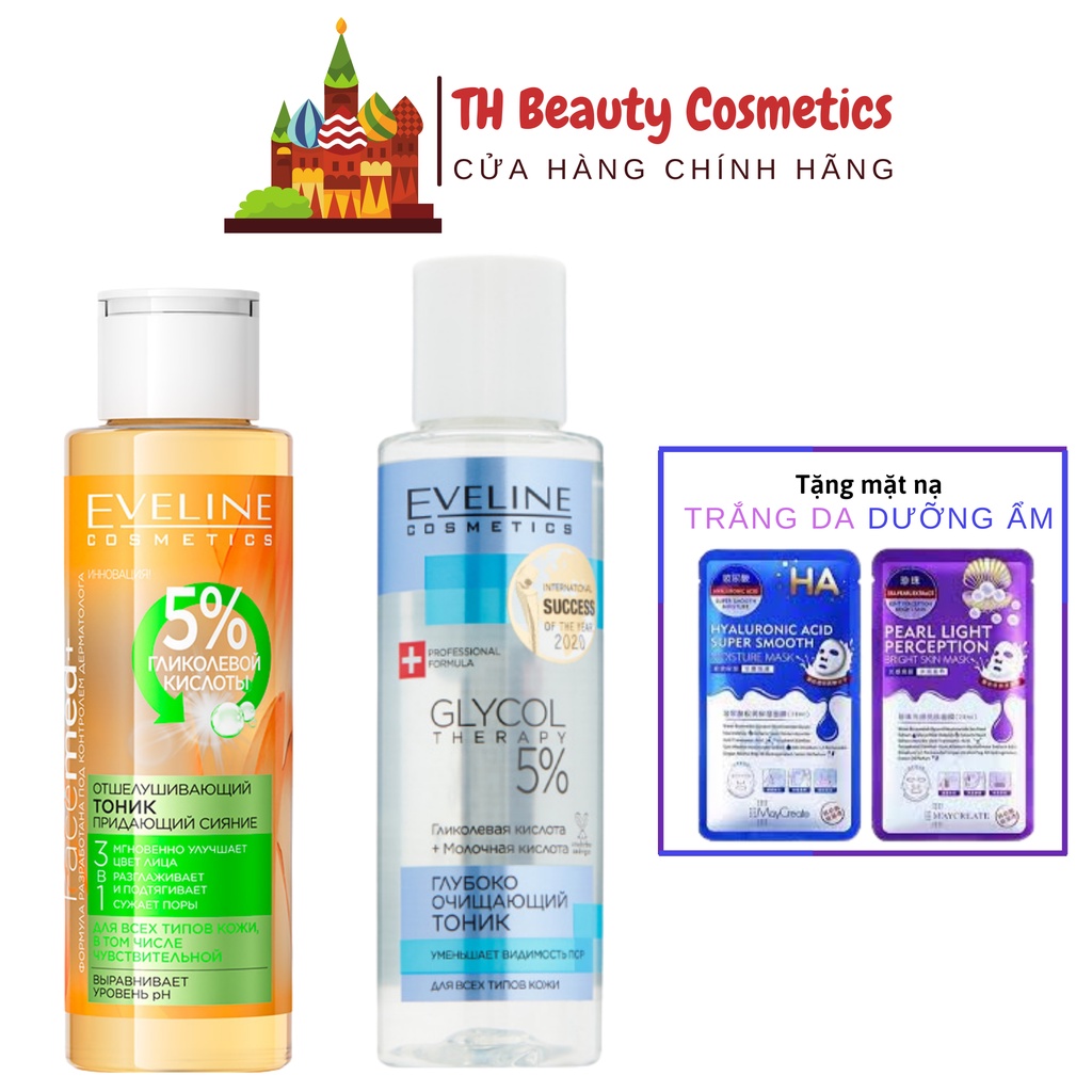 Toner eveline 5% Glycolic acid 3 in 1, nước hoa hồng eveline aha glycol therapy 110ml