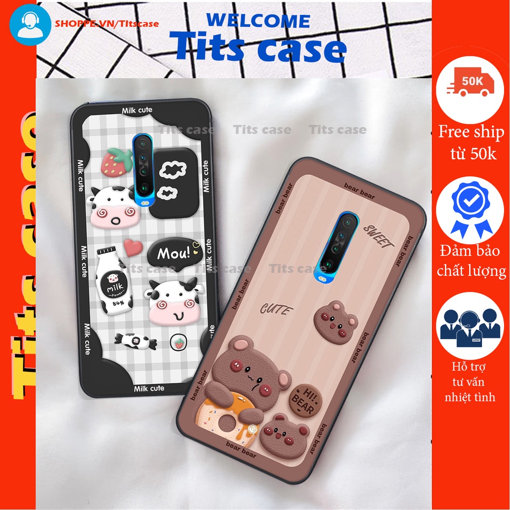 Ốp lưng Xiaomi REDMI K30 in hình bò sữa, gấu be@r, cute cực  ĐỈNH -  cực CHẤT-  cực COOL