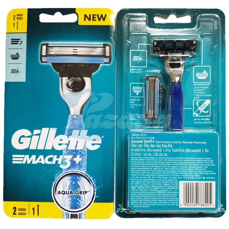 DAO CẠO RÂU 3 LƯỠI GILLETTE MACH 3+ (1 TAY CẦM + 2 ĐẦU CẠO)