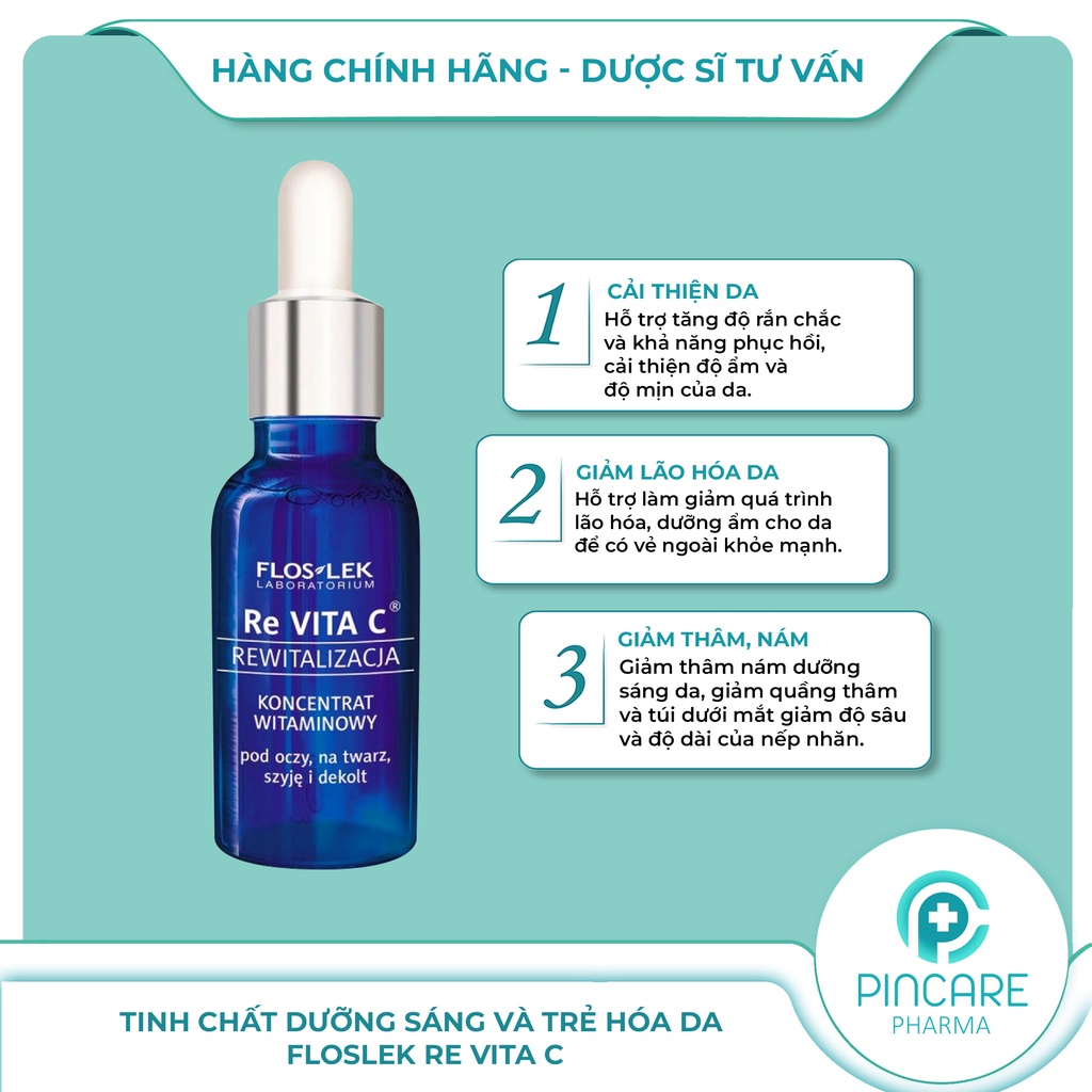Tinh chất dưỡng trắng và trẻ hóa da Floslek Re Vita C 30ml - Hàng chính hãng - Nhà thuốc PinCare