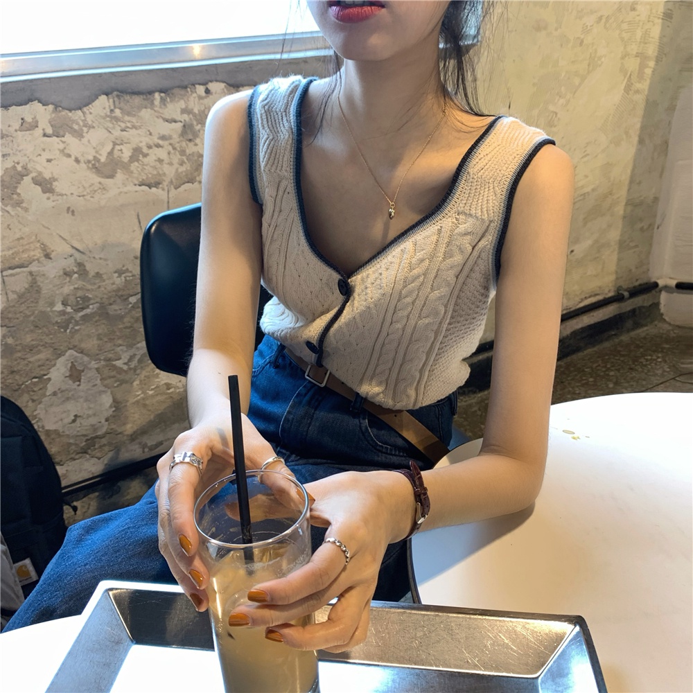 Xiaozhainv Áo Tank Top Dệt Kim Cổ Chữ V Thời Trang Mùa Hè Hàn Quốc Cho Nữ | BigBuy360 - bigbuy360.vn