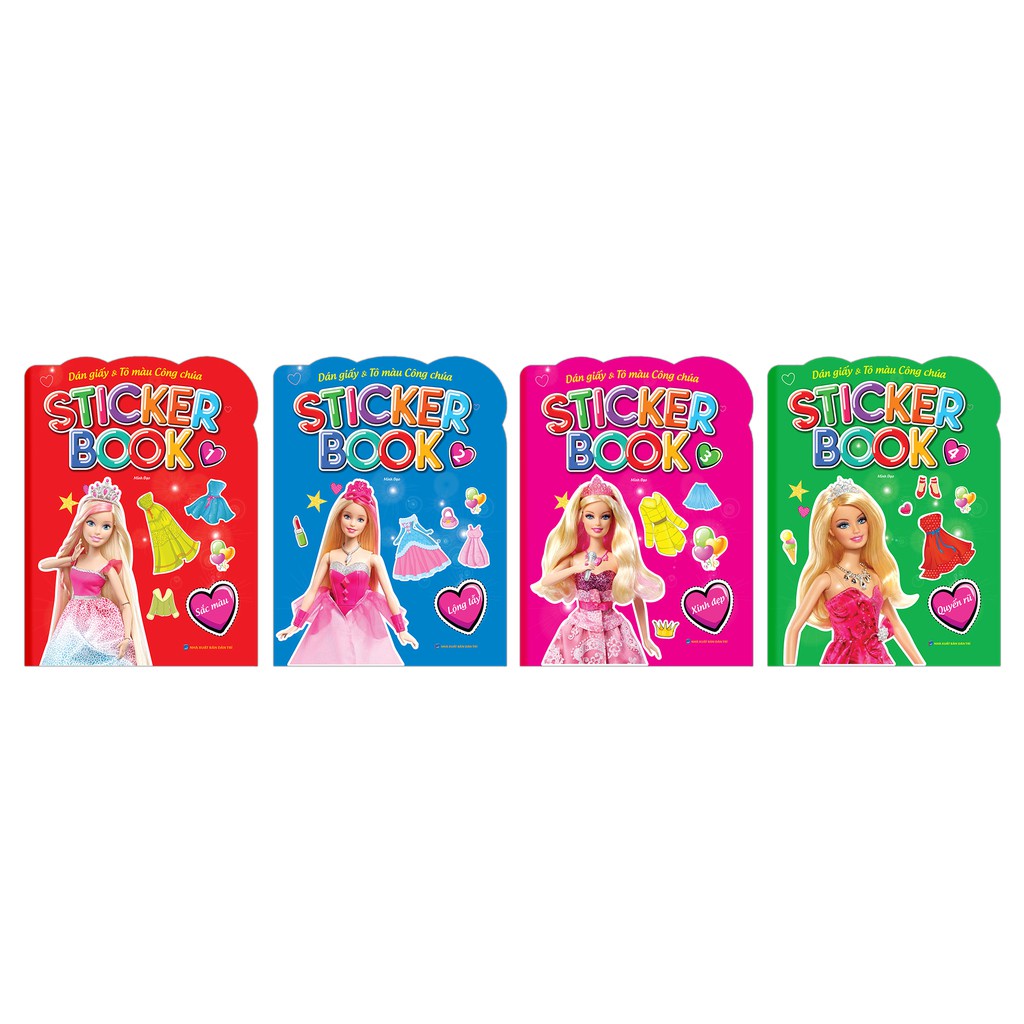 Sách - Combo Sticker book - Giấy gián &amp; tô màu công chúa (trọn bộ 4 tập)