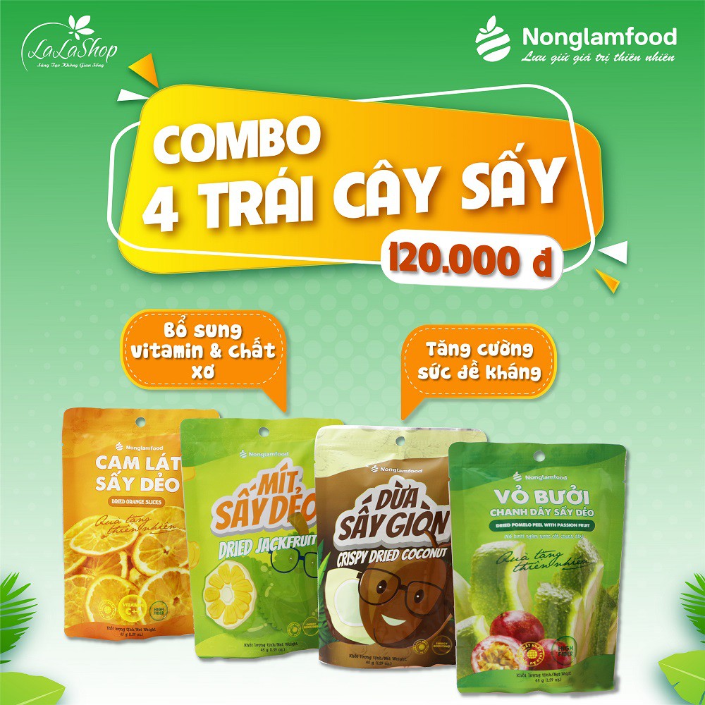 Combo 4 loại trái cây sấy nônglâmfood bổ sung vitamin và tăng sức để kháng - Nguyên liệu sạch và đảm bảo về VSATTP