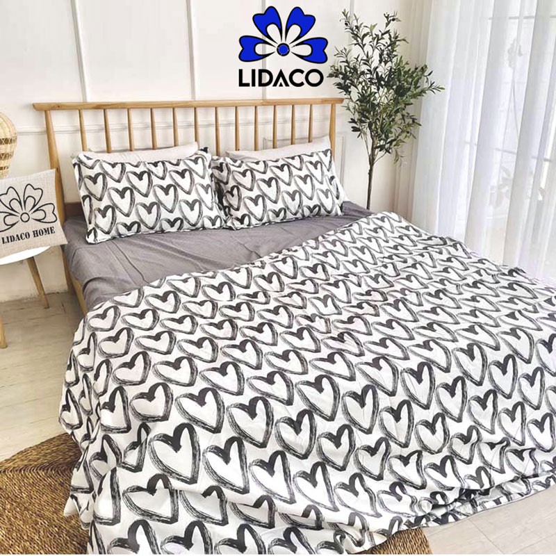 Bộ chăn ga gối cotton poly Lidaco - Tim Đen SP001358