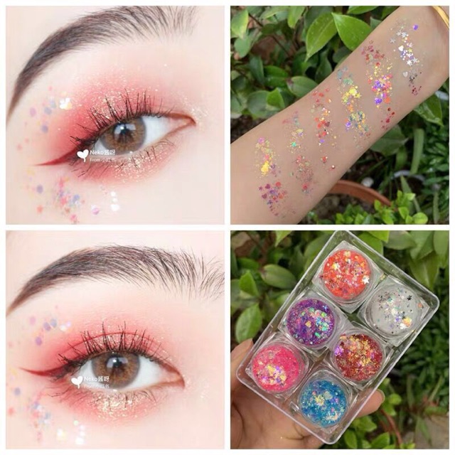 [Mã ICBBACK1219 hoàn 20K xu đơn 0Đ] Sẵn gel set 6 hũ nhũ kira kira kim tuyến siêu xinh
