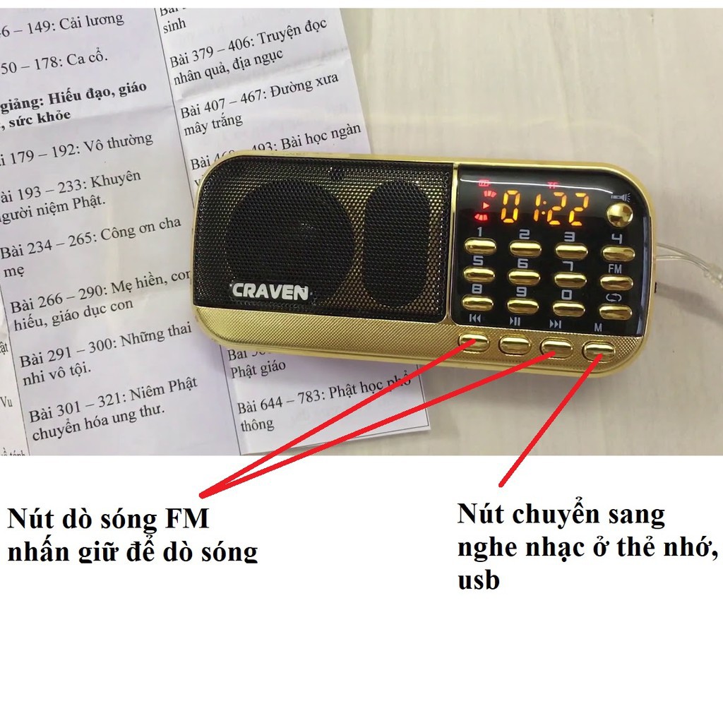 [Hàng Tốt] Máy nghe nhạc mini Craven CR 836S/853 3 pin nghe kinh-nghe đài FM dùng thẻ nhớ pin siêu trâu- Bh 6 tháng