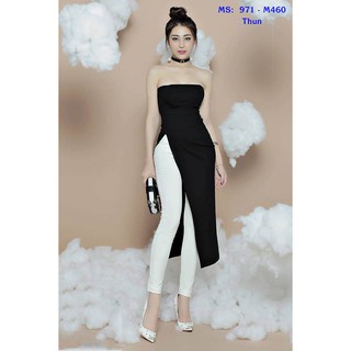 Set áo cúp ngực dáng dài xẻ tà quần ôm cá tính