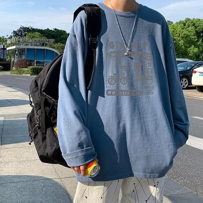 Áo Thun Dài Tay Cổ Tròn In Họa Tiết Đơn Giản Theo Phong Cách Hàn Quốc