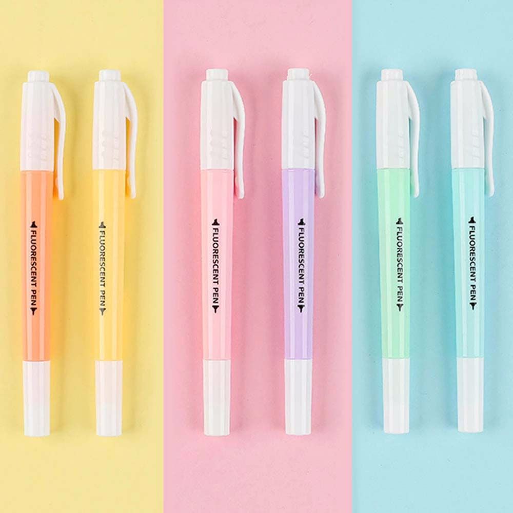 Set 6 Bút Dạ Quang Hai Đầu Màu Sắc Kẹo Ngọt Dành Cho Học Sinh / Văn Phòng