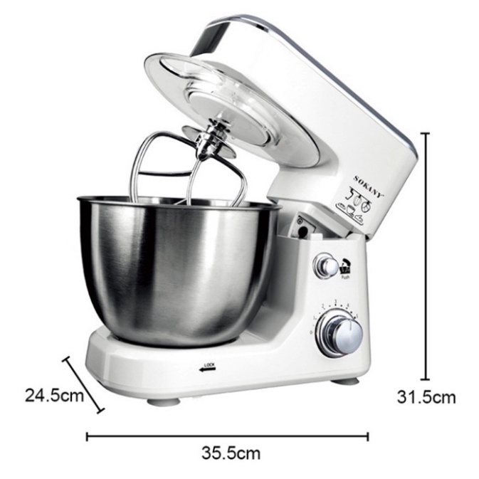 Máy nhào bột công nghiệp SOKANY 4L - 800W - Hàng cao cấp- Máy đánh trứng, trộn salad, nhột bột - Bảo hành 1 năm