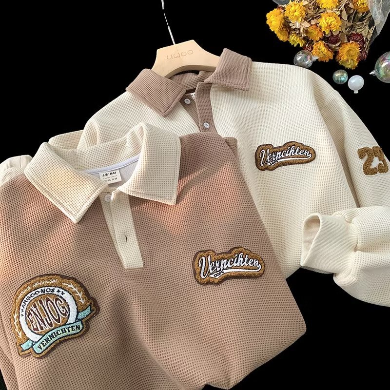 Áo sweater polo Tay Dài Thêu Họa Tiết Phong Cách retro Mỹ Thời Trang Xuân Thu Cho Nam
