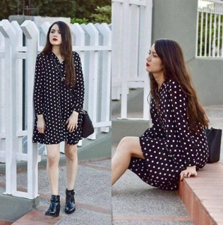 Váy sơ mi hoạ tiết chấm bi