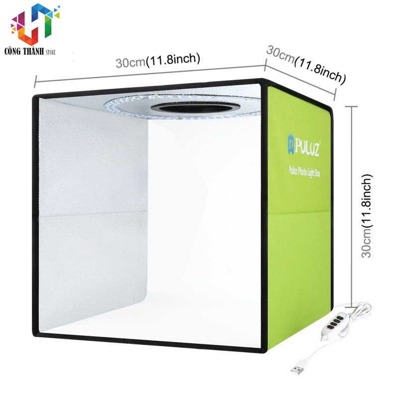 HỘP CHỤP ẢNH SẢN PHẨM 30*30CM  PULUZ CÓ 3 CHẾ ĐỘ SIÊU SÁNG MÀU XANH