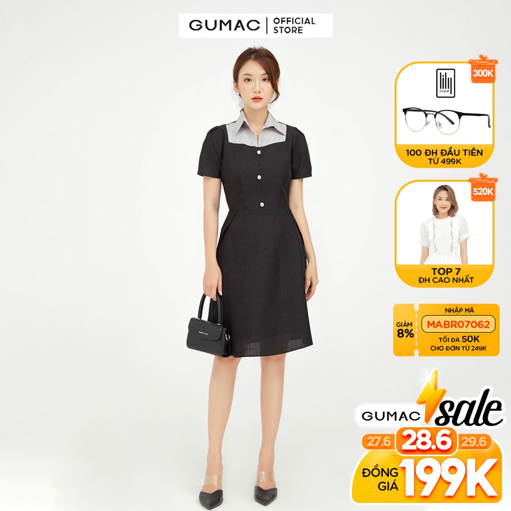 [Mã MABR07062 giảm 8% tối đa 50K đơn từ 249K] Đầm body nữ sexy xếp ly GUMAC màu đen, tay ngắn thanh lịch DB526 | BigBuy360 - bigbuy360.vn