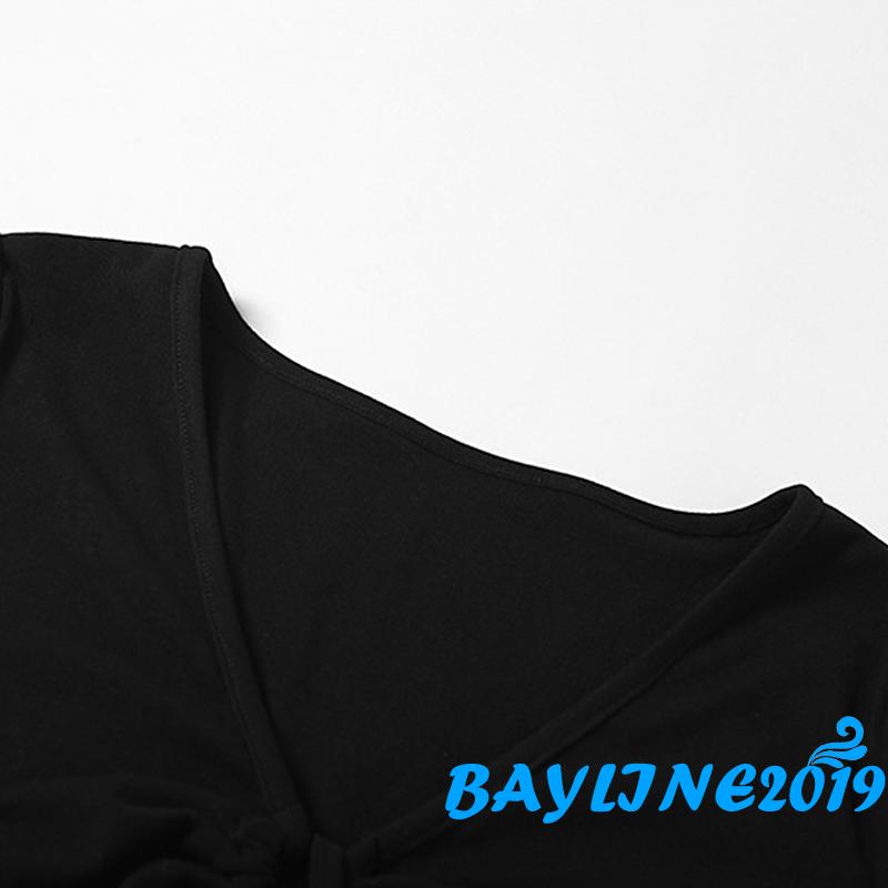 Bay-Women Wrapped Tops, Short Sleeve V Neck Cutout Solid Color Street Party Causal Summer Spring Shirt