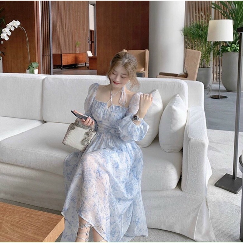 ĐẦM MIDI HOA DÂY CỔ YẾM