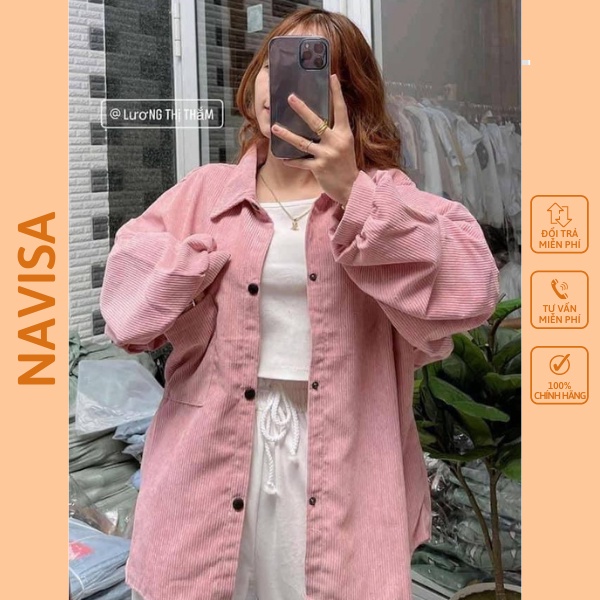 Áo khoác sơ mi nhung form rộng nữ unisex NAVISA AK04