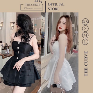 Set Áo Vải Tafta Bèo Tầng Đính Đá Ở Giữa 2 Dây Bo Eo [TTA05] Kèm Quần Váy  - Màu Đen Trắng - Thích Hợp Đi Tiệc