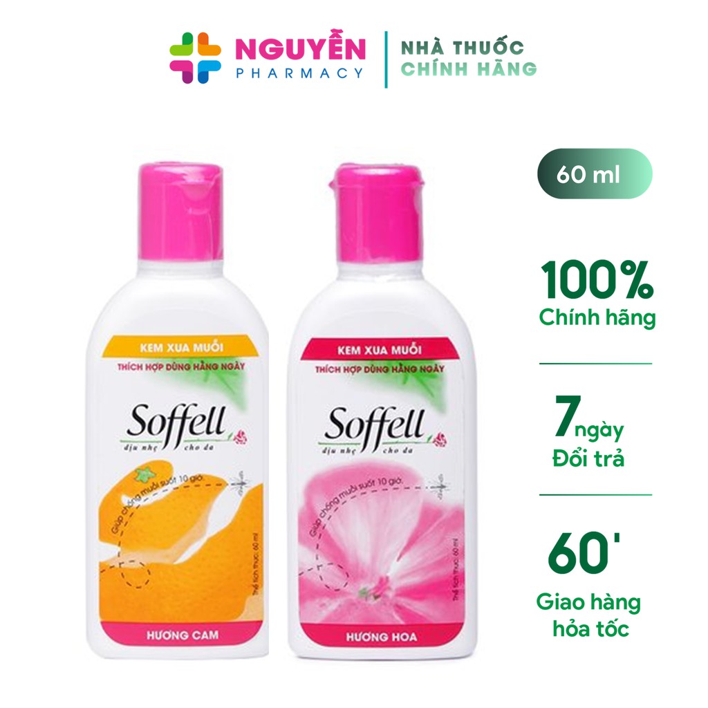 Kem chống muỗi Soffel 60ml - Hương cam dịu mát, không hại sức khỏe, hiệu quả đến 10h