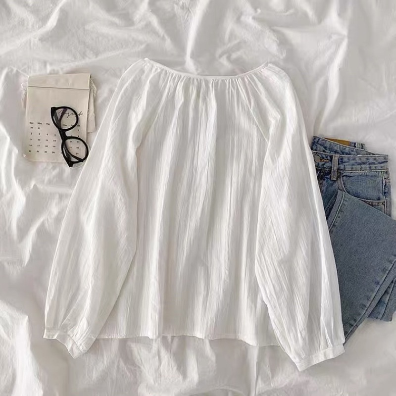 (Có Sẵn) Áo Babydoll Cotton Cổ Tròn Hoạ Tiết Kẻ Sọc Màu Xanh Baby Minipie