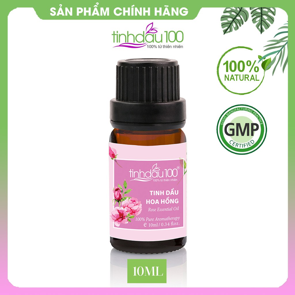 Tinh dầu hoa hồng Tinh Dầu 100. Tinh dầu hoa hồng nguyên chất cao cấp, xông mặt, xông phòng, massage chai 10ml