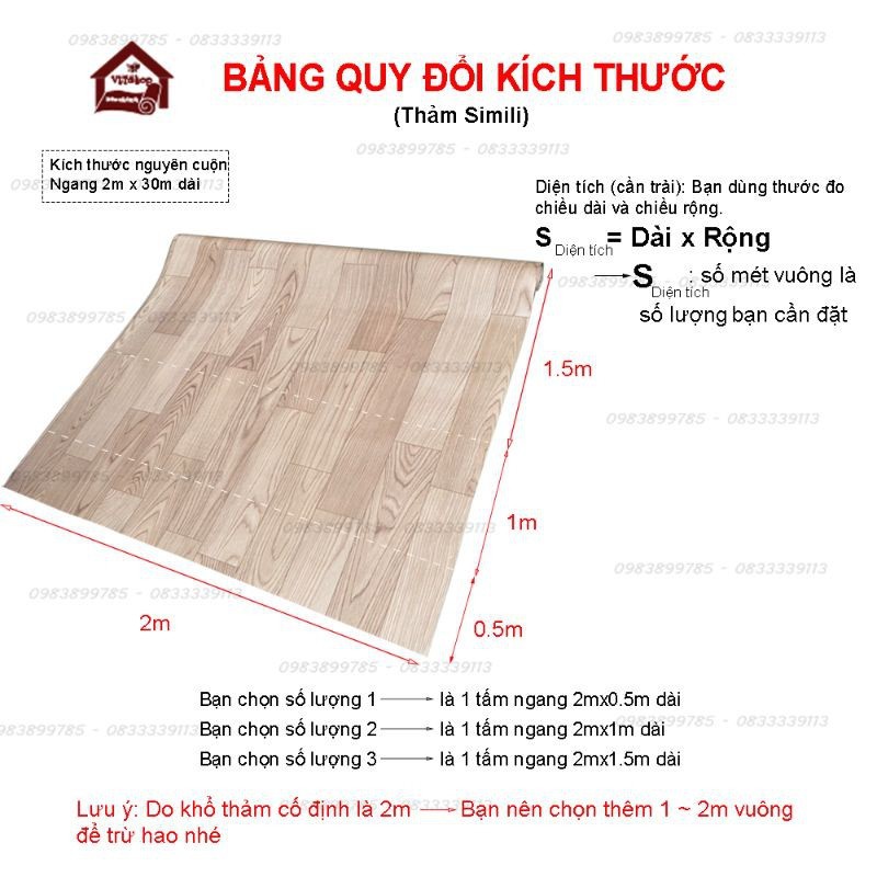 [ Loại nhám - Chọn màu Thảm nhựa simili trải sàn vân gỗ nhám 0.5mm