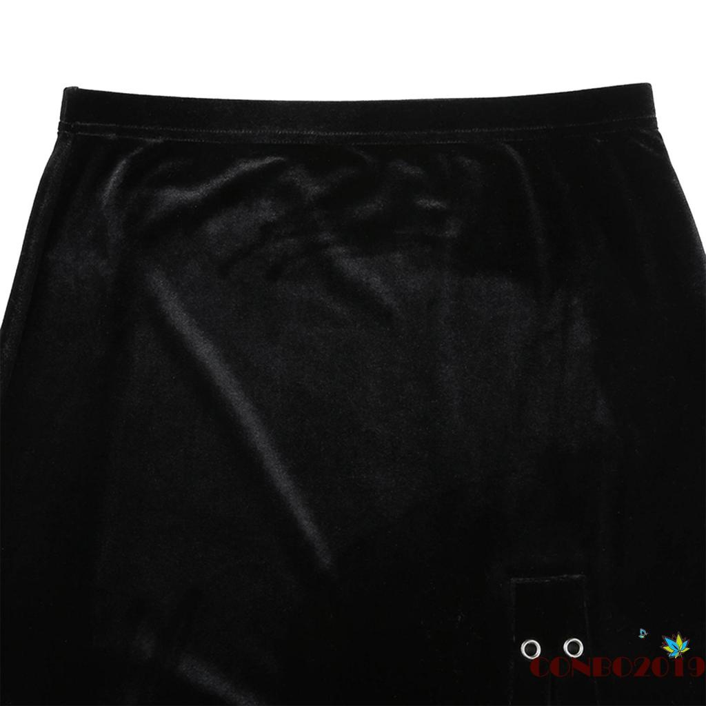 Chân Váy Xẻ Tà Lưng Cao Màu Trơn Thời Trang Thu Đông Cho Nữ