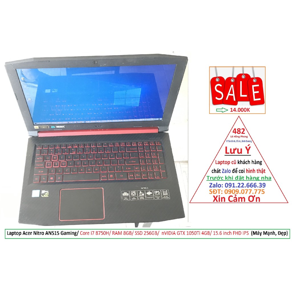 Laptop Acer Nitro AN515 Gaming/ Core i7 8750H/ RAM 8GB/ SSD 256GB/  nVIDIA GTX 1050Ti 4GB/ 15.6 inch FHD IPS  (Máy Mạnh) | BigBuy360 - bigbuy360.vn