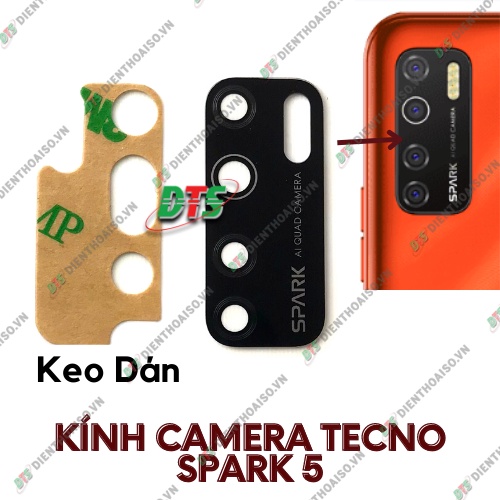 Kính camera tecno spark 5 kèm keo dán
