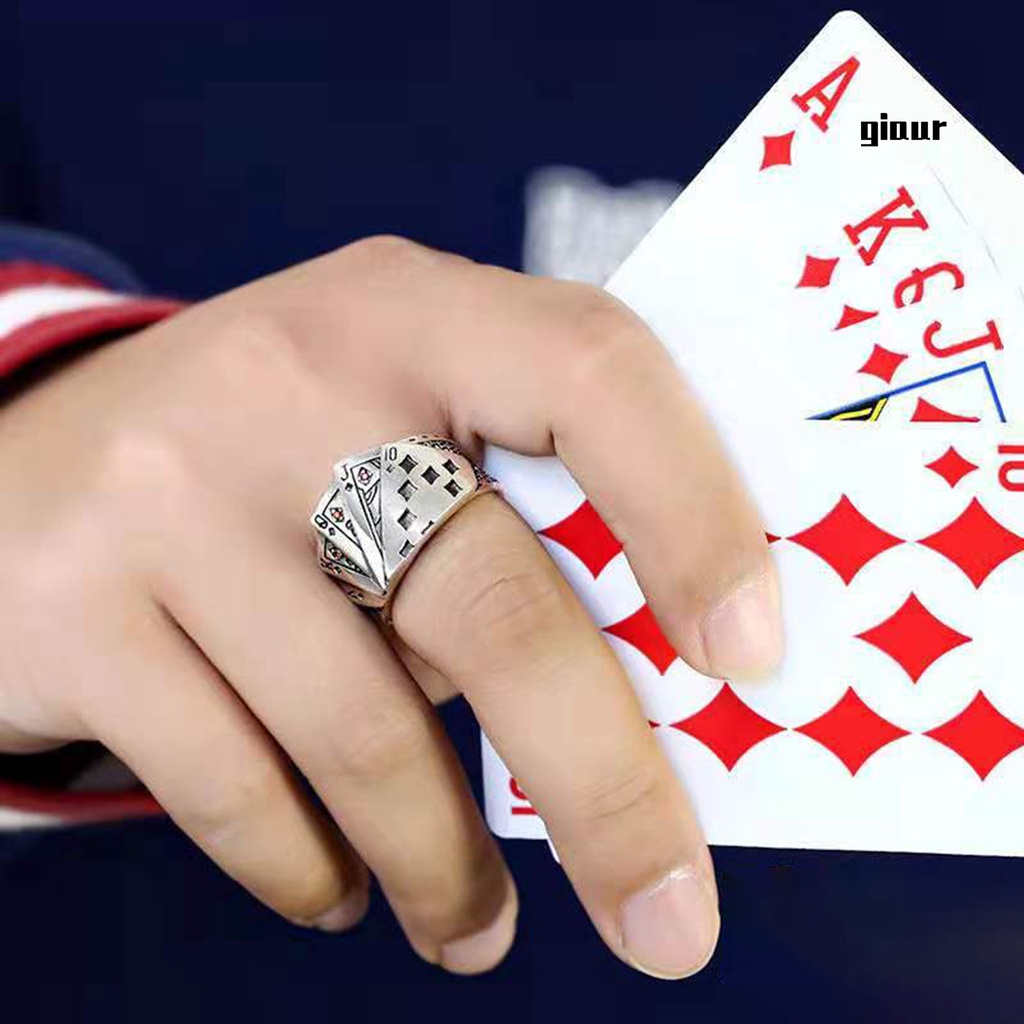 Nhẫn hở khắc hình lá bài tây cổ điển có thể điều chỉnh sành điệu cho nam và nữ