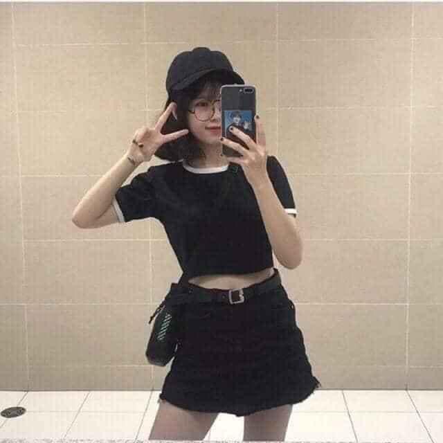 Áo croptop nữ chất bozip viền đen trắng năng động