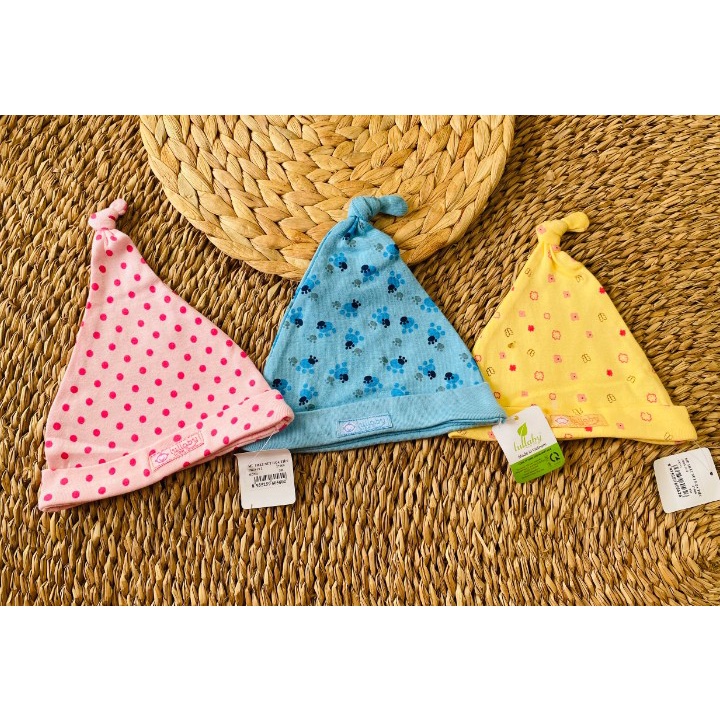 Mũ sơ sinh cotton họa tiết thắt nút cho bé Lullaby