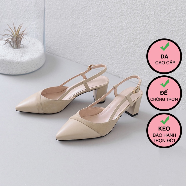 Giày cao gót mũi nhọn ZINA 6 phân, sandal nữ phối màu cách điệu, chuẩn hàng VNXK Z611