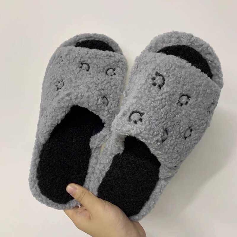 Dép bông hở mũi thêu hình mặt cười đi trong nhà cho cả nam và nữ kèm ảnh thật